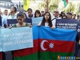Azərbaycanlılar Ukrayna DİN binası qarşısında aksiya keçirib